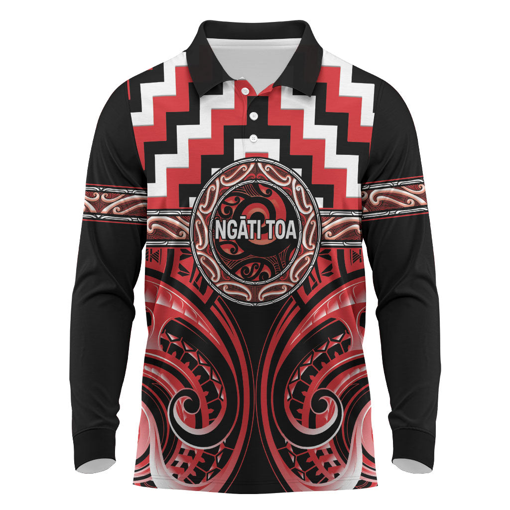 Aotearoa Ngati Toa Personalised Long Sleeve Polo Shirt Maori Iwi Poutama Puhoro Tattoo LT14 Red - Polynesian Pride