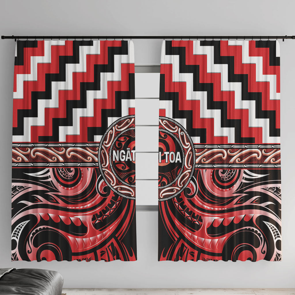 Aotearoa Ngati Toa Window Curtain Maori Iwi Poutama Puhoro Tattoo LT14 With Hooks Red - Polynesian Pride