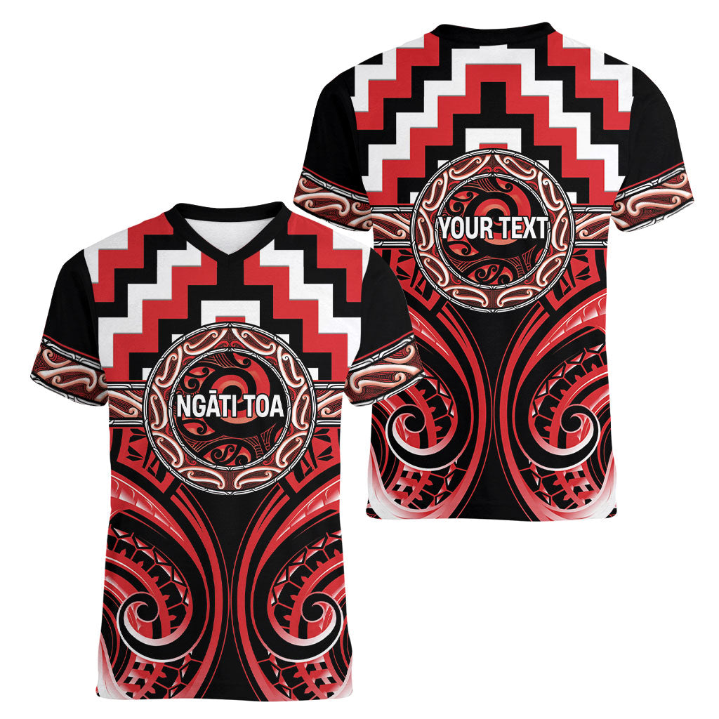 Aotearoa Ngati Toa Personalised Women V-Neck T-Shirt Maori Iwi Poutama Puhoro Tattoo LT14 - Polynesian Pride