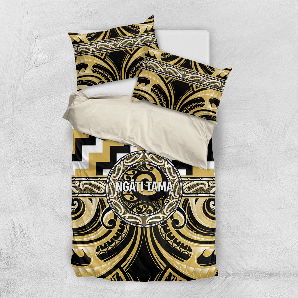 Aotearoa Ngati Tama Bedding Set Maori Iwi Poutama Puhoro Tattoo LT14 US Twin 172cm x 218cm Yellow - Polynesian Pride