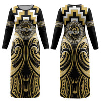 Aotearoa Ngati Tama Personalised Couples Matching Long Sleeve Bodycon Dress and Long Sleeve Button Shirt Maori Iwi Poutama Puhoro Tattoo LT14 - Polynesian Pride