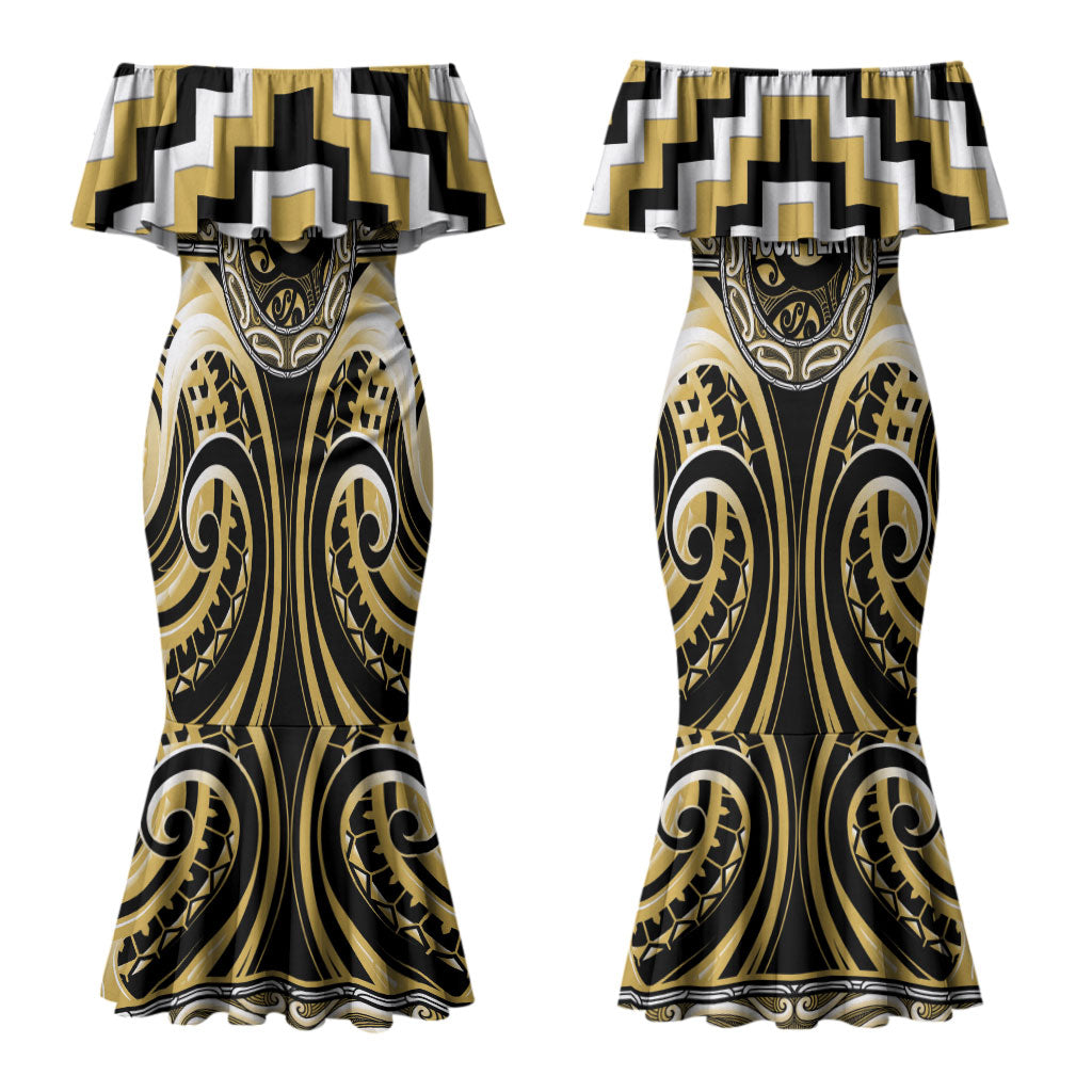 Aotearoa Ngati Tama Personalised Couples Matching Mermaid Dress and Hawaiian Shirt Maori Iwi Poutama Puhoro Tattoo LT14 - Polynesian Pride