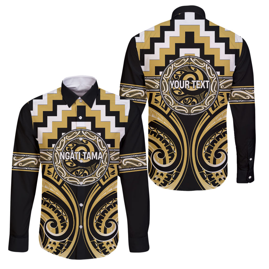 Aotearoa Ngati Tama Personalised Family Matching Long Sleeve Bodycon Dress and Hawaiian Shirt Maori Iwi Poutama Puhoro Tattoo LT14 Dad's Shirt - Long Sleeve Yellow - Polynesian Pride