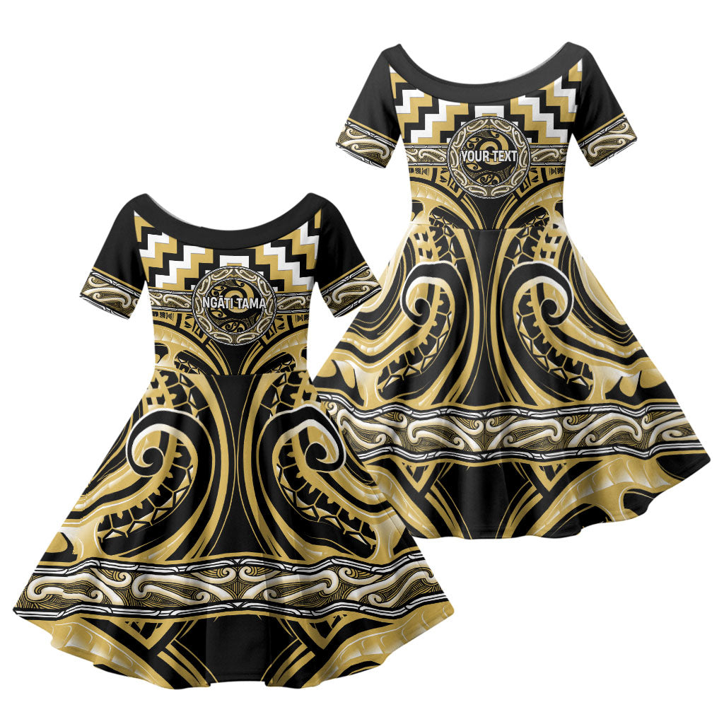Aotearoa Ngati Tama Personalised Family Matching Mermaid Dress and Hawaiian Shirt Maori Iwi Poutama Puhoro Tattoo LT14 Daughter's Dress Yellow - Polynesian Pride