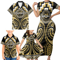 Aotearoa Ngati Tama Personalised Family Matching Short Sleeve Bodycon Dress and Hawaiian Shirt Maori Iwi Poutama Puhoro Tattoo LT14 - Polynesian Pride