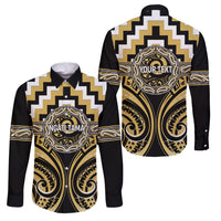 Aotearoa Ngati Tama Personalised Family Matching Short Sleeve Bodycon Dress and Hawaiian Shirt Maori Iwi Poutama Puhoro Tattoo LT14 Dad's Shirt - Long Sleeve Yellow - Polynesian Pride