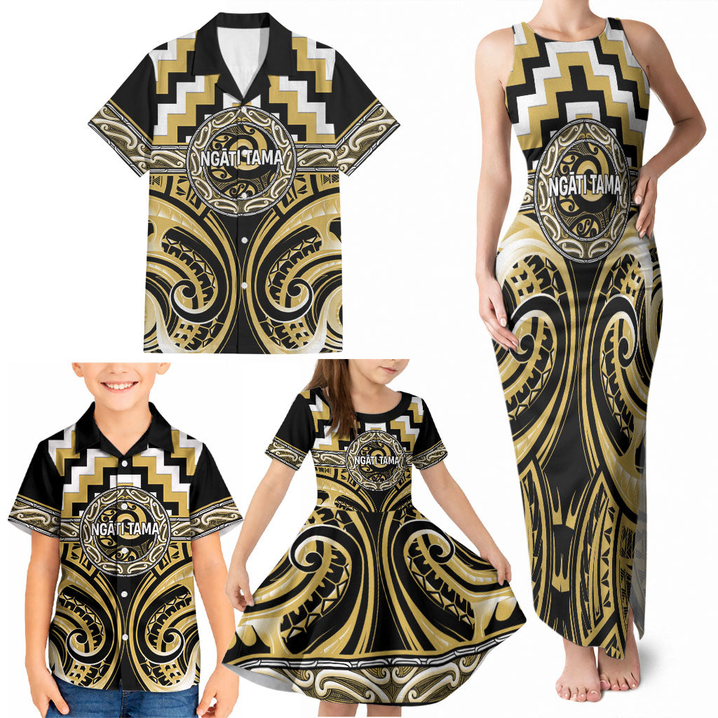 Aotearoa Ngati Tama Personalised Family Matching Tank Maxi Dress and Hawaiian Shirt Maori Iwi Poutama Puhoro Tattoo LT14 - Polynesian Pride