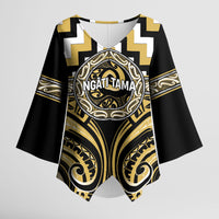 Aotearoa Ngati Tama Personalised Kimono Sleeve Blouse Maori Iwi Poutama Puhoro Tattoo LT14 Female Yellow - Polynesian Pride
