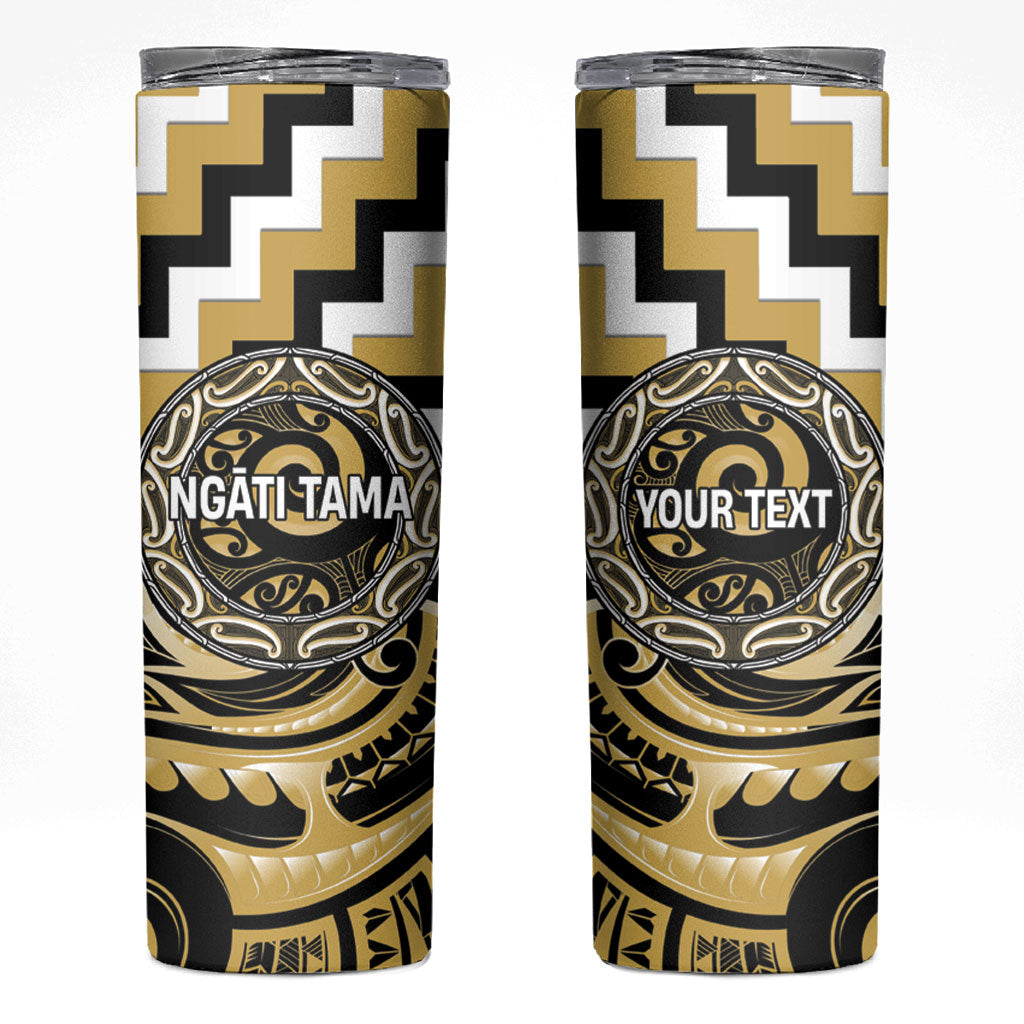 Aotearoa Ngati Tama Personalised Skinny Tumbler Maori Iwi Poutama Puhoro Tattoo LT14 Yellow - Polynesian Pride