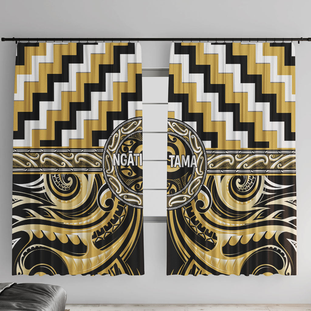 Aotearoa Ngati Tama Window Curtain Maori Iwi Poutama Puhoro Tattoo LT14 With Hooks Yellow - Polynesian Pride