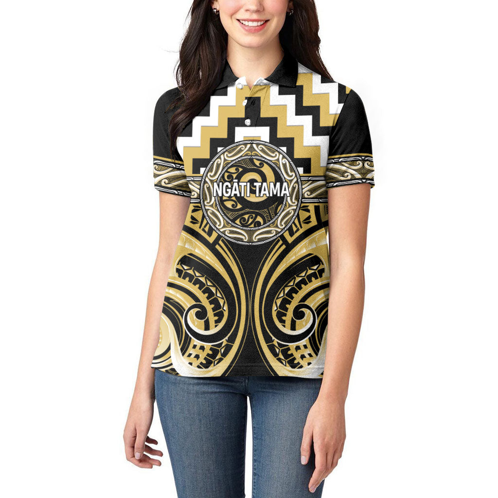 Aotearoa Ngati Tama Personalised Women Polo Shirt Maori Iwi Poutama Puhoro Tattoo LT14 - Polynesian Pride
