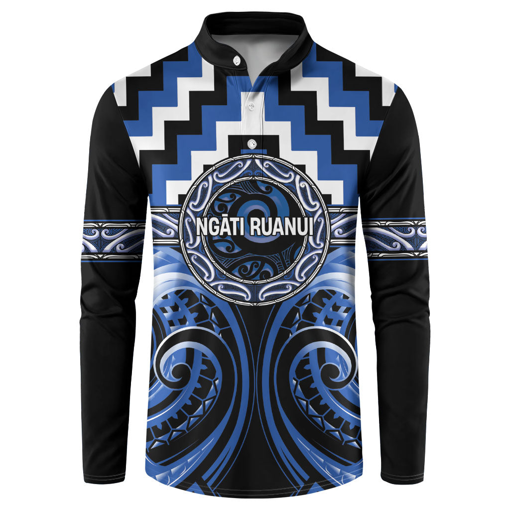 Aotearoa Ngati Ruanui Personalised Button Sweatshirt Maori Iwi Poutama Puhoro Tattoo LT14 Blue - Polynesian Pride