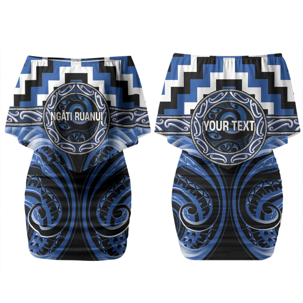 Aotearoa Ngati Ruanui Personalised Couples Matching Off Shoulder Short Dress and Long Sleeve Button Shirt Maori Iwi Poutama Puhoro Tattoo LT14 - Polynesian Pride
