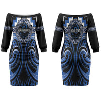 Aotearoa Ngati Ruanui Personalised Couples Matching Off The Shoulder Long Sleeve Dress and Hawaiian Shirt Maori Iwi Poutama Puhoro Tattoo LT14 - Polynesian Pride