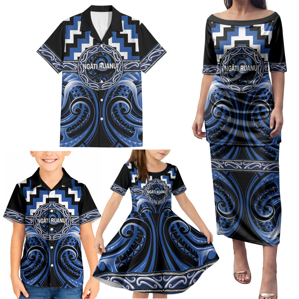 Aotearoa Ngati Ruanui Personalised Family Matching Puletasi and Hawaiian Shirt Maori Iwi Poutama Puhoro Tattoo LT14 - Polynesian Pride