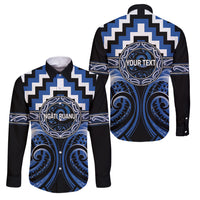 Aotearoa Ngati Ruanui Personalised Family Matching Puletasi and Hawaiian Shirt Maori Iwi Poutama Puhoro Tattoo LT14 Dad's Shirt - Long Sleeve Blue - Polynesian Pride