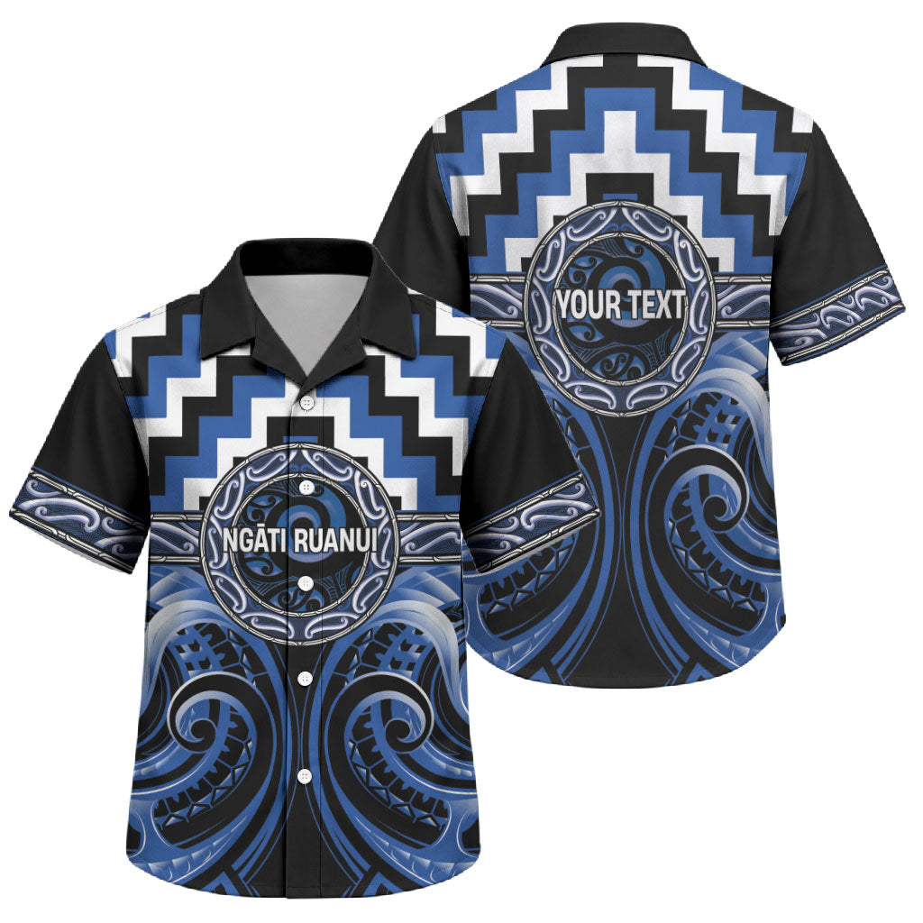 Aotearoa Ngati Ruanui Personalised Family Matching Puletasi and Hawaiian Shirt Maori Iwi Poutama Puhoro Tattoo LT14 Son's Shirt Blue - Polynesian Pride