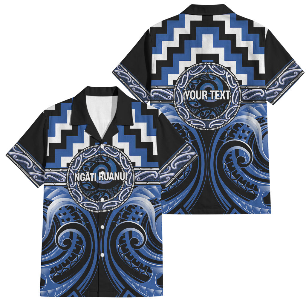 Aotearoa Ngati Ruanui Personalised Family Matching Short Sleeve Bodycon Dress and Hawaiian Shirt Maori Iwi Poutama Puhoro Tattoo LT14 Dad's Shirt - Short Sleeve Blue - Polynesian Pride