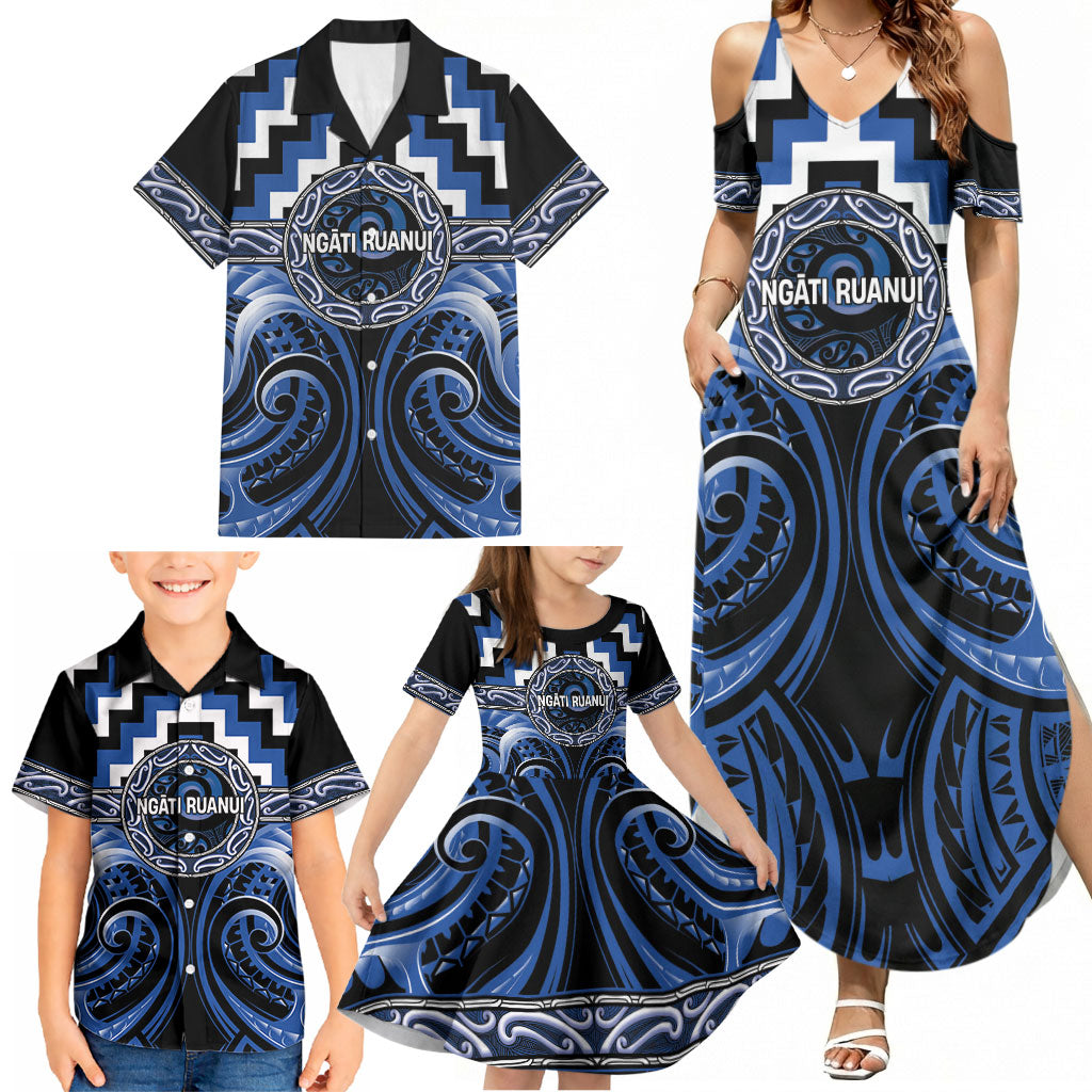 Aotearoa Ngati Ruanui Personalised Family Matching Summer Maxi Dress and Hawaiian Shirt Maori Iwi Poutama Puhoro Tattoo LT14 - Polynesian Pride