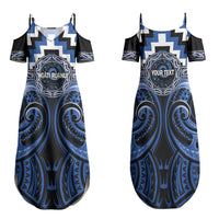 Aotearoa Ngati Ruanui Personalised Family Matching Summer Maxi Dress and Hawaiian Shirt Maori Iwi Poutama Puhoro Tattoo LT14 Mom's Dress Blue - Polynesian Pride