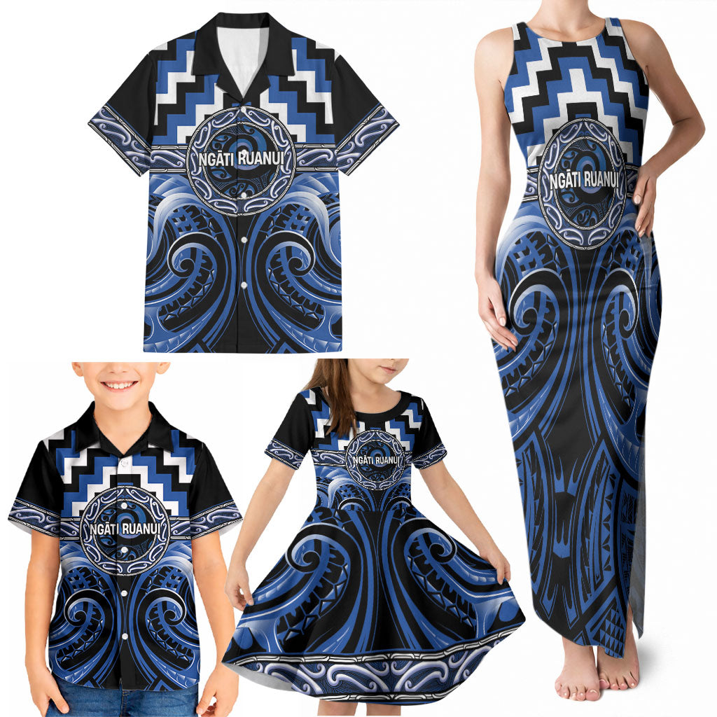 Aotearoa Ngati Ruanui Personalised Family Matching Tank Maxi Dress and Hawaiian Shirt Maori Iwi Poutama Puhoro Tattoo LT14 - Polynesian Pride