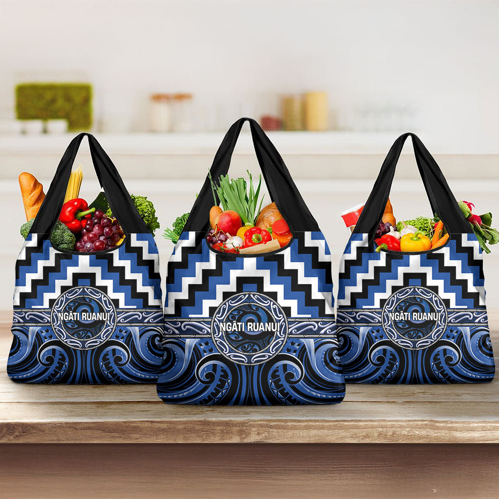 Aotearoa Ngati Ruanui Grocery Bag Maori Iwi Poutama Puhoro Tattoo LT14 3-pack One Size Blue - Polynesian Pride
