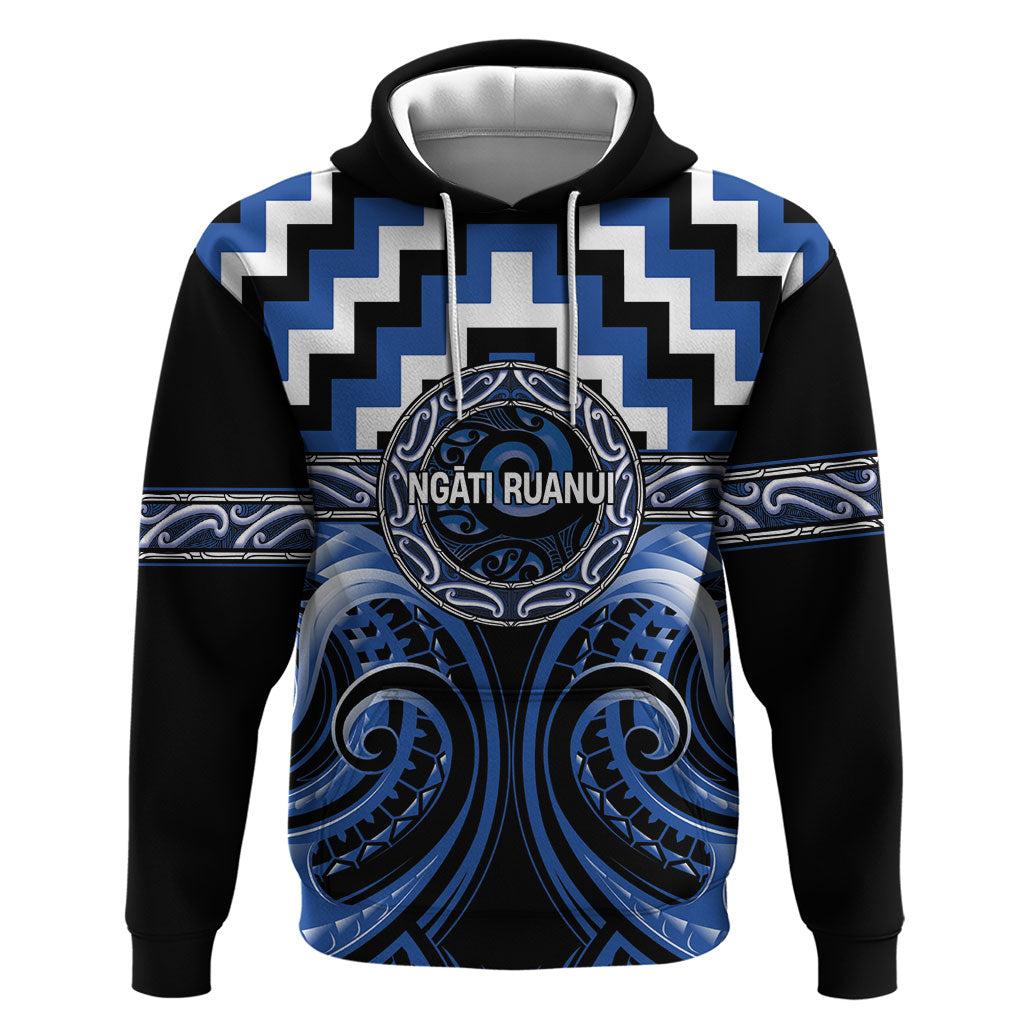 Aotearoa Ngati Ruanui Personalised Hoodie Maori Iwi Poutama Puhoro Tattoo LT14 Pullover Hoodie Blue - Polynesian Pride