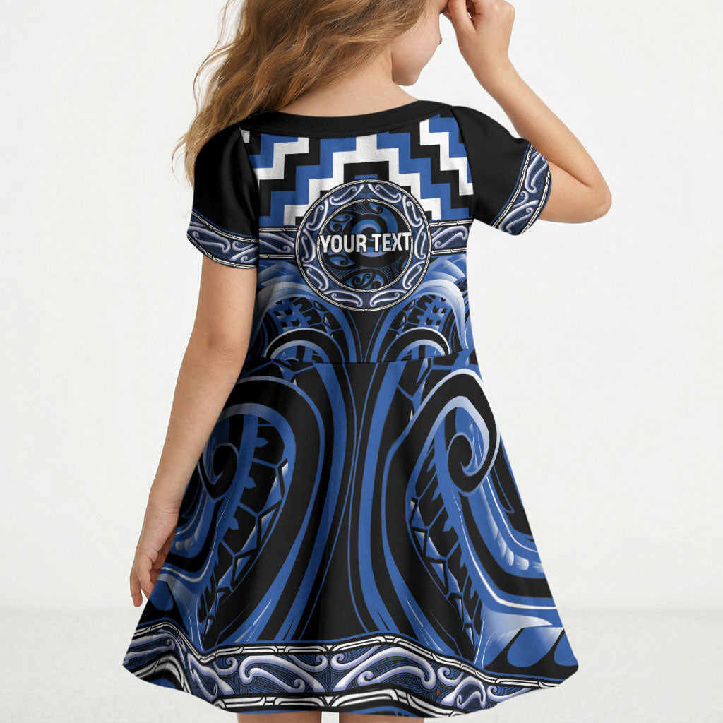Aotearoa Ngati Ruanui Personalised Kid Short Sleeve Dress Maori Iwi Poutama Puhoro Tattoo LT14 - Polynesian Pride