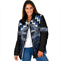 Aotearoa Ngati Ruanui Personalised Padded Jacket Maori Iwi Poutama Puhoro Tattoo LT14 Women Blue - Polynesian Pride