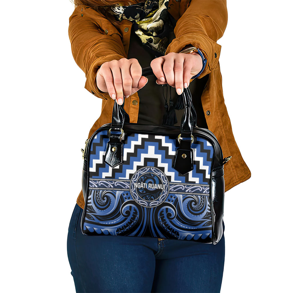 Aotearoa Ngati Ruanui Shoulder Handbag Maori Iwi Poutama Puhoro Tattoo LT14 One Size Blue - Polynesian Pride