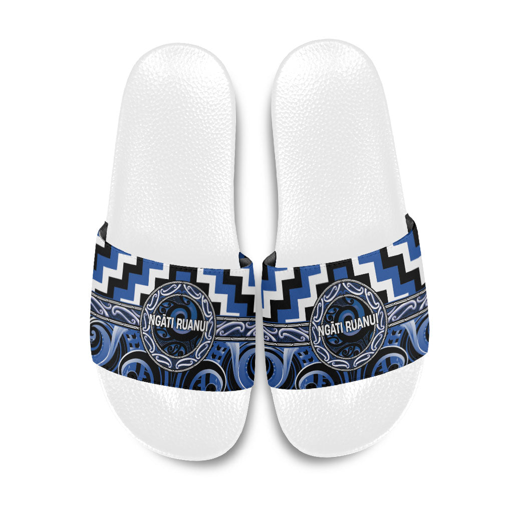 Aotearoa Ngati Ruanui Slide Sandals Maori Iwi Poutama Puhoro Tattoo LT14 Blue - Polynesian Pride