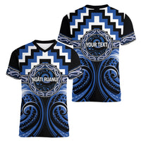 Aotearoa Ngati Ruanui Personalised Women V-Neck T-Shirt Maori Iwi Poutama Puhoro Tattoo LT14 - Polynesian Pride