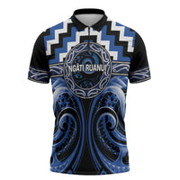 Aotearoa Ngati Ruanui Personalised Zipper Polo Shirt Maori Iwi Poutama Puhoro Tattoo LT14 Blue - Polynesian Pride