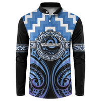 Aotearoa Ngaruahine Personalised Button Sweatshirt Maori Iwi Poutama Puhoro Tattoo LT14 Blue - Polynesian Pride