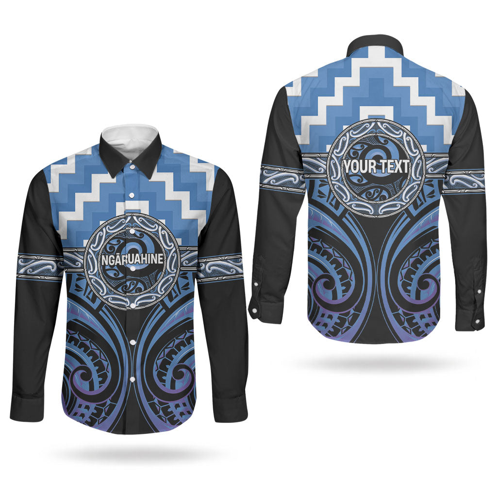 Aotearoa Ngaruahine Personalised Couples Matching Long Sleeve Bodycon Dress and Long Sleeve Button Shirt Maori Iwi Poutama Puhoro Tattoo LT14 - Polynesian Pride