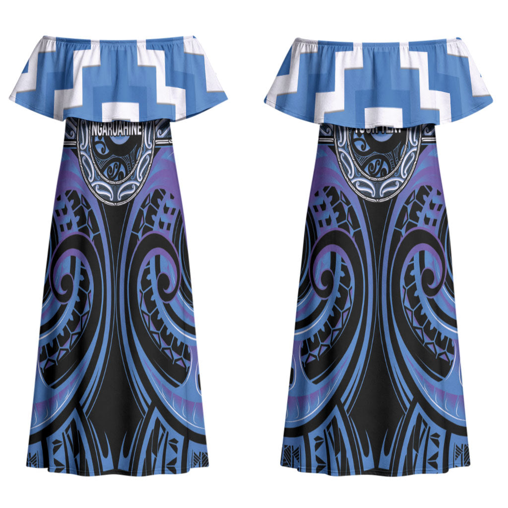 Aotearoa Ngaruahine Personalised Couples Matching Off Shoulder Maxi Dress and Hawaiian Shirt Maori Iwi Poutama Puhoro Tattoo LT14 - Polynesian Pride