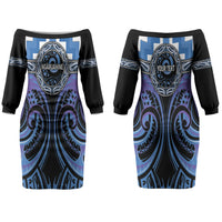 Aotearoa Ngaruahine Personalised Couples Matching Off The Shoulder Long Sleeve Dress and Hawaiian Shirt Maori Iwi Poutama Puhoro Tattoo LT14 - Polynesian Pride