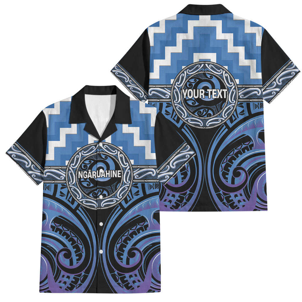 Aotearoa Ngaruahine Personalised Family Matching Long Sleeve Bodycon Dress and Hawaiian Shirt Maori Iwi Poutama Puhoro Tattoo LT14 Dad's Shirt - Short Sleeve Blue - Polynesian Pride