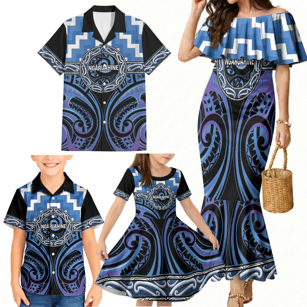 Aotearoa Ngaruahine Personalised Family Matching Mermaid Dress and Hawaiian Shirt Maori Iwi Poutama Puhoro Tattoo LT14 - Polynesian Pride
