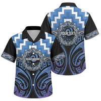 Aotearoa Ngaruahine Personalised Family Matching Off Shoulder Short Dress and Hawaiian Shirt Maori Iwi Poutama Puhoro Tattoo LT14 Son's Shirt Blue - Polynesian Pride