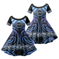 Aotearoa Ngaruahine Personalised Family Matching Puletasi and Hawaiian Shirt Maori Iwi Poutama Puhoro Tattoo LT14 Daughter's Dress Blue - Polynesian Pride