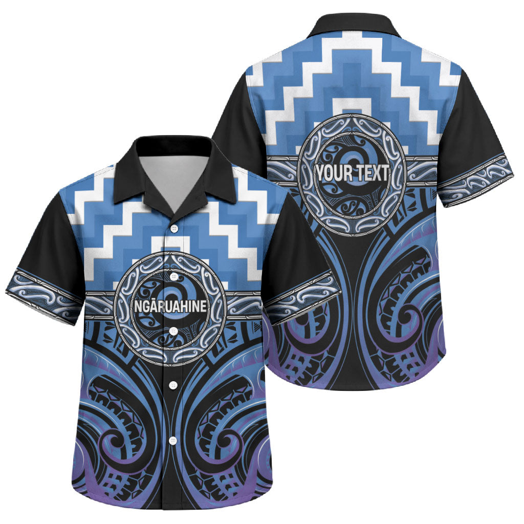 Aotearoa Ngaruahine Personalised Family Matching Puletasi and Hawaiian Shirt Maori Iwi Poutama Puhoro Tattoo LT14 Son's Shirt Blue - Polynesian Pride