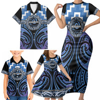 Aotearoa Ngaruahine Personalised Family Matching Short Sleeve Bodycon Dress and Hawaiian Shirt Maori Iwi Poutama Puhoro Tattoo LT14 - Polynesian Pride