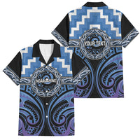 Aotearoa Ngaruahine Personalised Family Matching Short Sleeve Bodycon Dress and Hawaiian Shirt Maori Iwi Poutama Puhoro Tattoo LT14 Dad's Shirt - Short Sleeve Blue - Polynesian Pride