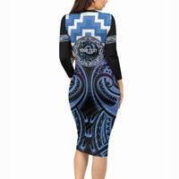 Aotearoa Ngaruahine Personalised Long Sleeve Bodycon Dress Maori Iwi Poutama Puhoro Tattoo LT14 - Polynesian Pride