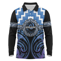 Aotearoa Ngaruahine Personalised Long Sleeve Polo Shirt Maori Iwi Poutama Puhoro Tattoo LT14 Blue - Polynesian Pride