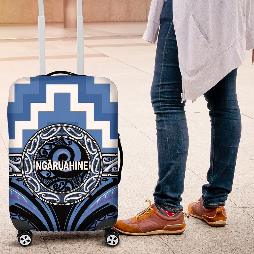 Aotearoa Ngaruahine Luggage Cover Maori Iwi Poutama Puhoro Tattoo LT14 Blue - Polynesian Pride