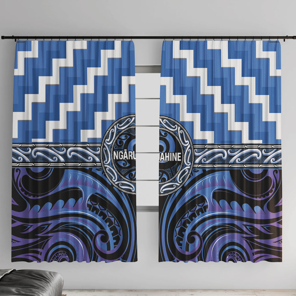 Aotearoa Ngaruahine Window Curtain Maori Iwi Poutama Puhoro Tattoo LT14 With Hooks Blue - Polynesian Pride