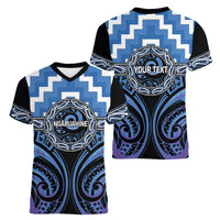 Aotearoa Ngaruahine Personalised Women V-Neck T-Shirt Maori Iwi Poutama Puhoro Tattoo LT14 - Polynesian Pride