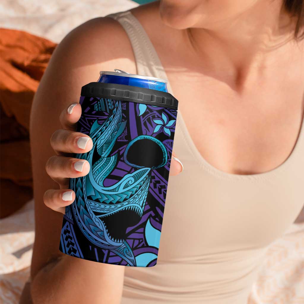 Nukuoro Atoll 4 in 1 Can Cooler Tumbler Polynesian Shark Tattoo Purple Gradient Vibes